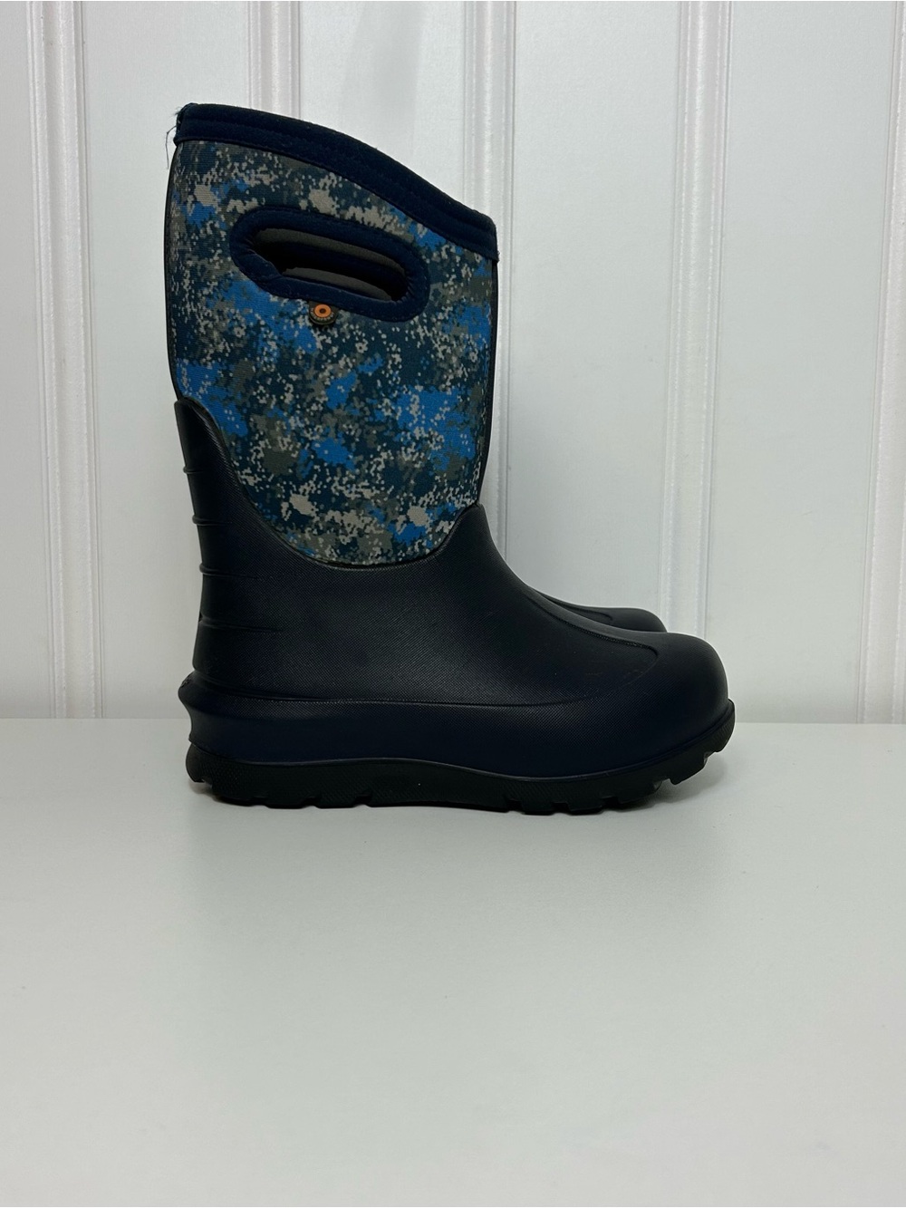 Bogs neoclassic Waterproof Navy Blue Camo Rain Boots with pull handles kids 13